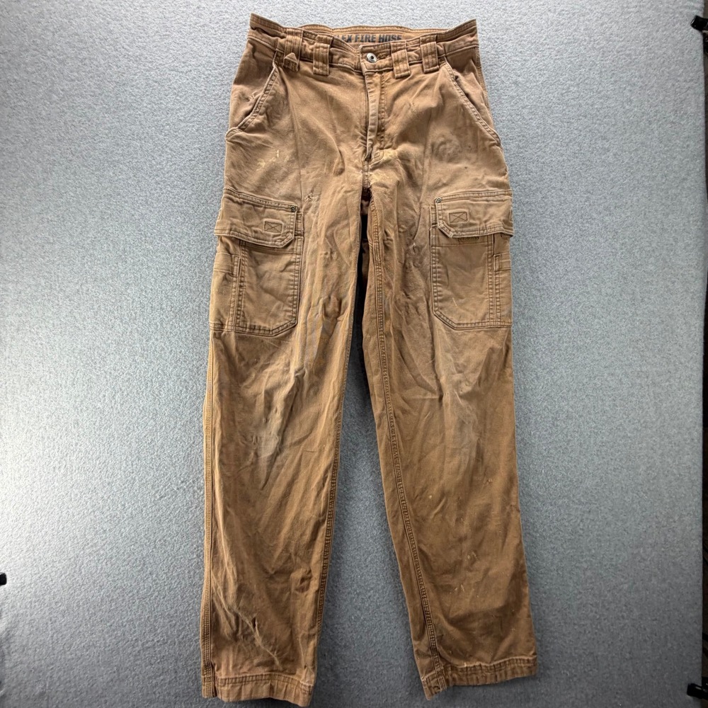 Duluth Trading Co Flex Fire Hose Cargo Work Pants Brown 30x34 Distressed Mens